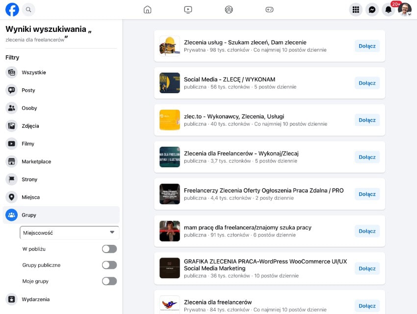 Chcesz pozyskiwać zlecenia jako freelancer? Przejrzyj grupy na facebooku