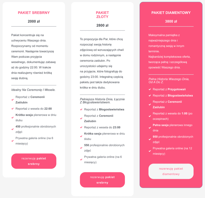 cennik pakiety pani migawka
