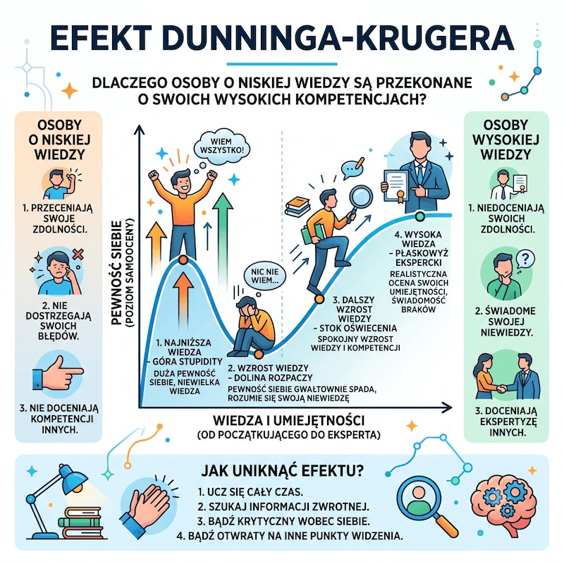 Ilustracja efektu Dunninga-Krugera i kompetencji osobistych.